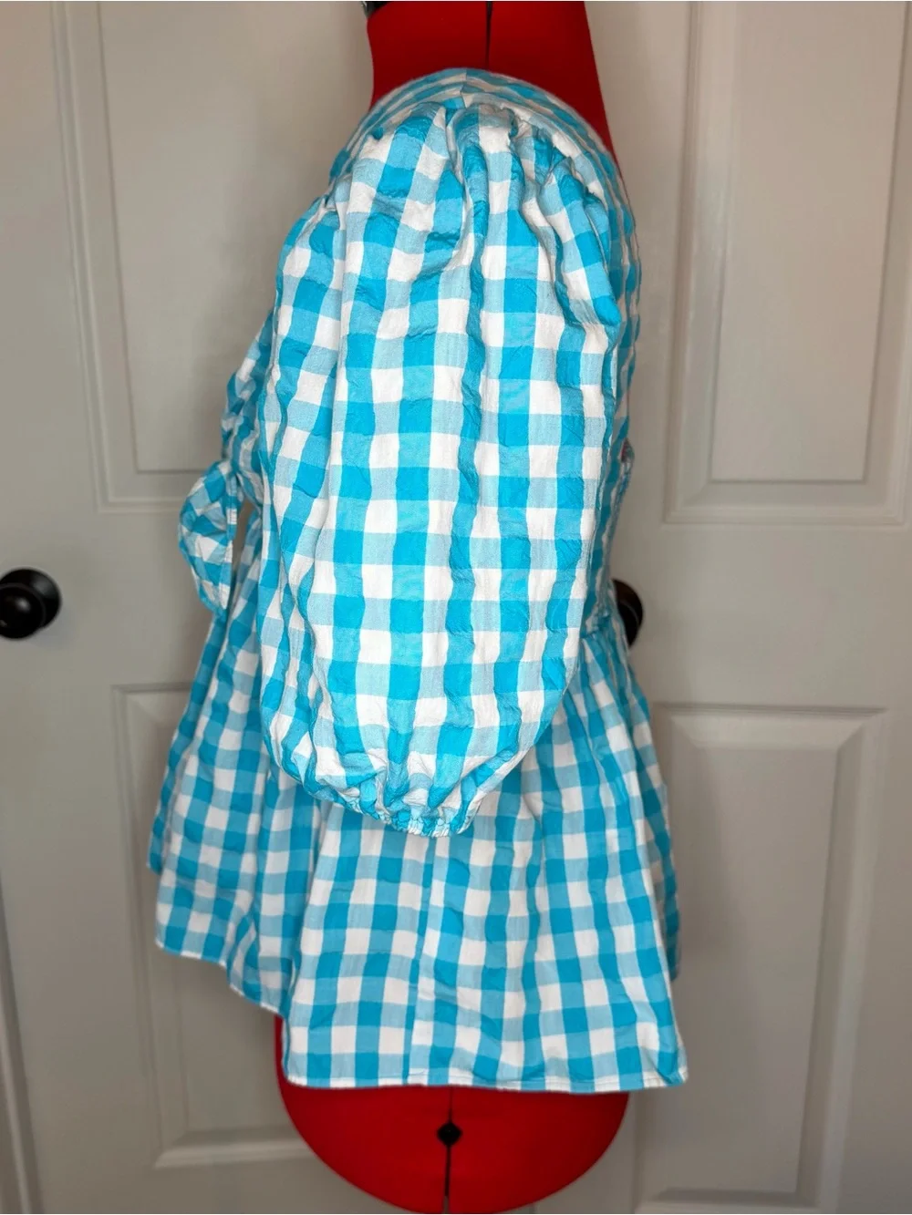 Lilly Pulitzer Sarafina Puff Sleeve Gingham Crinkle Fabric Top Blouse Women Sz 6